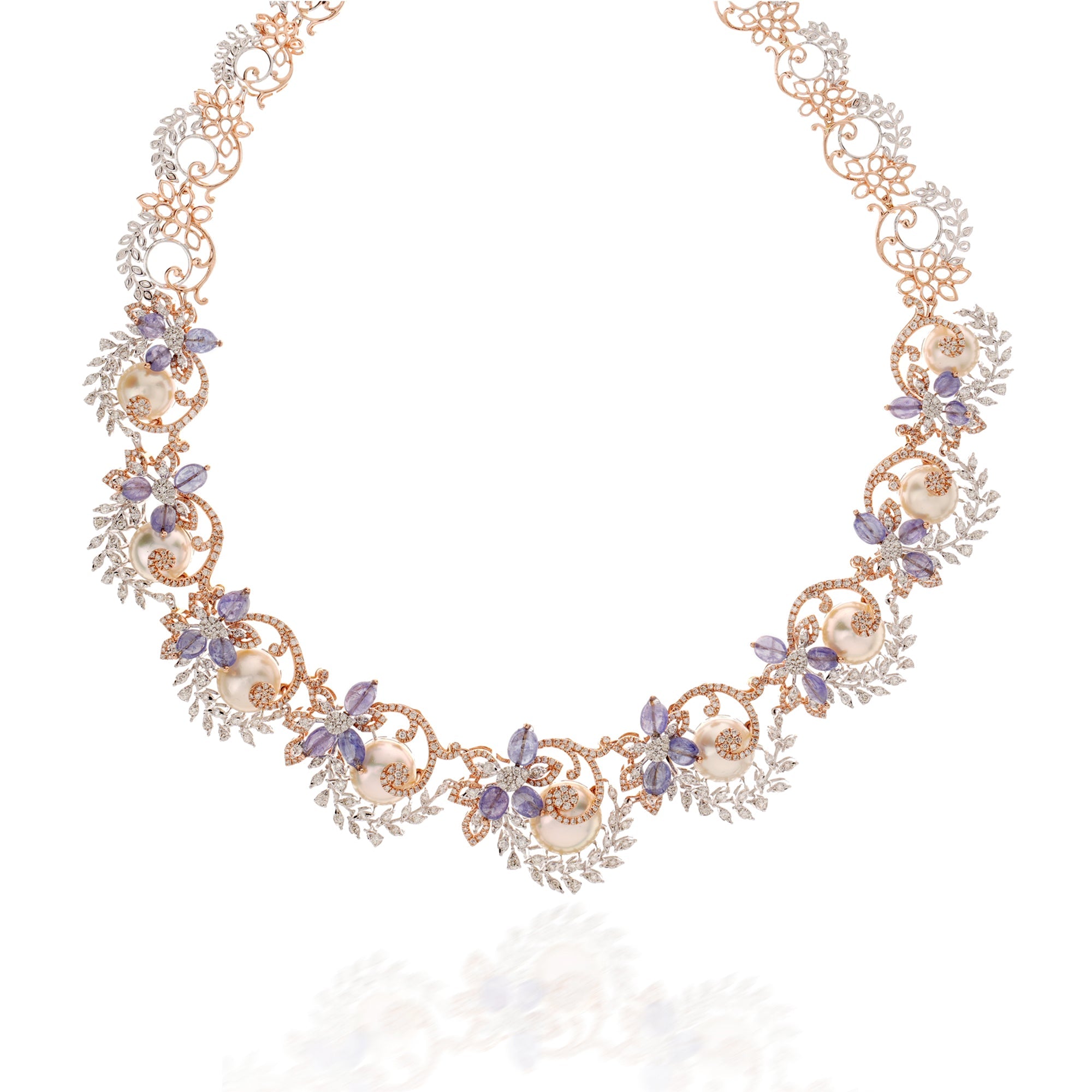 Beautiful Pearl &amp; Diamond Necklace Set