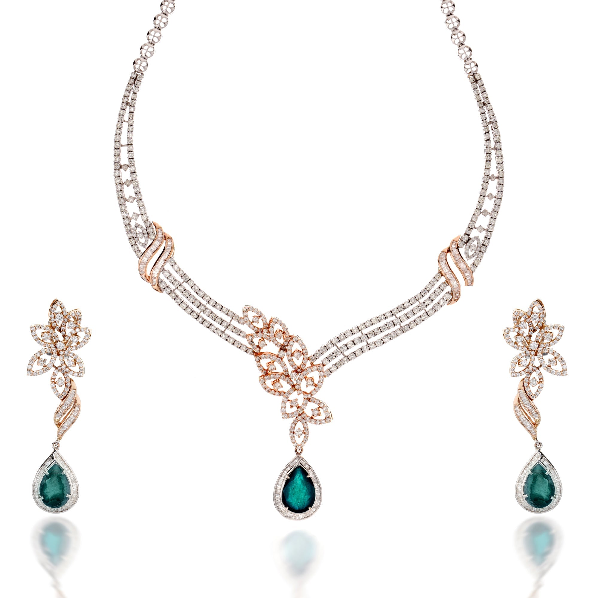 Dual Tone Floral Diamond Necklace Set
