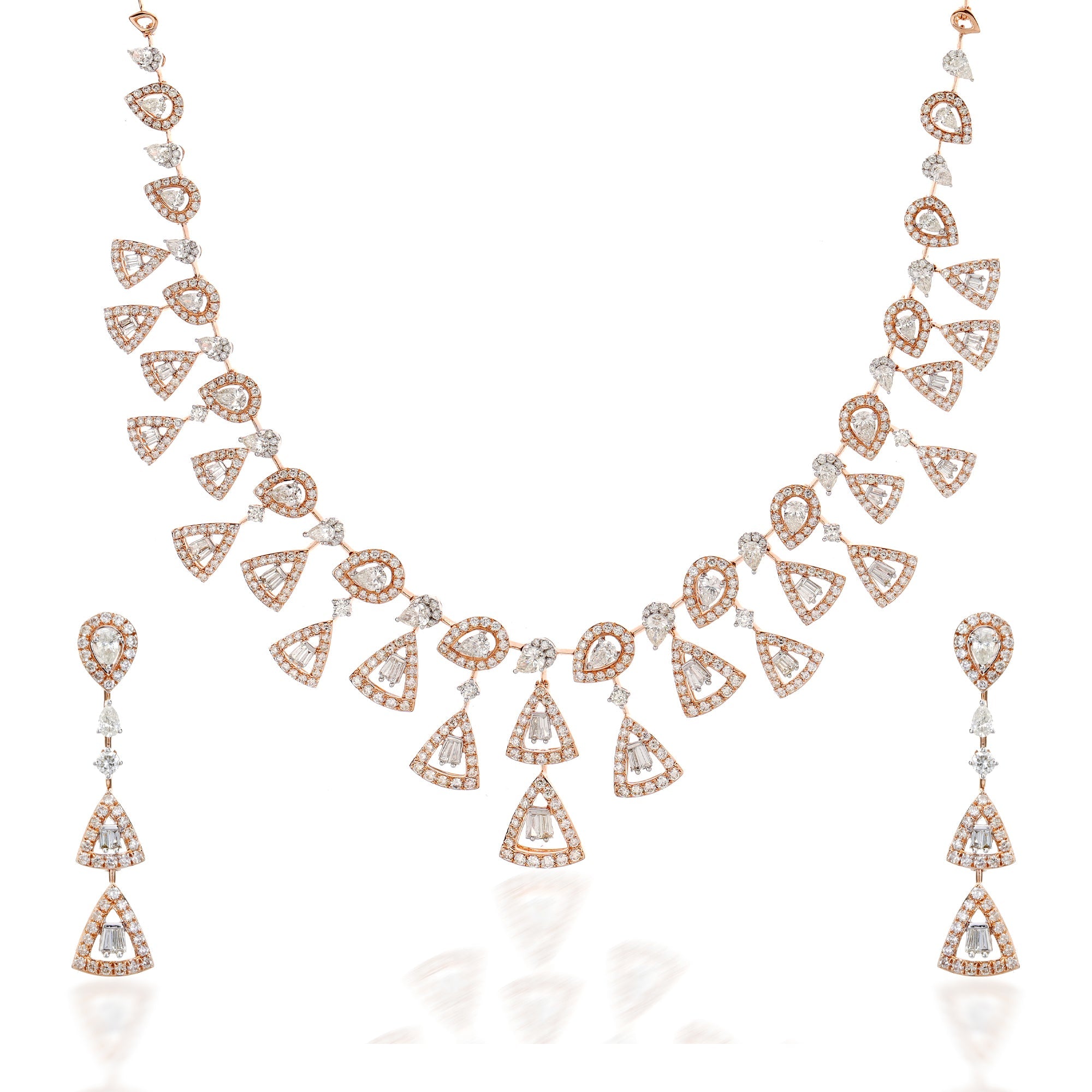Exquisite Rose Gold Diamond Necklace Set