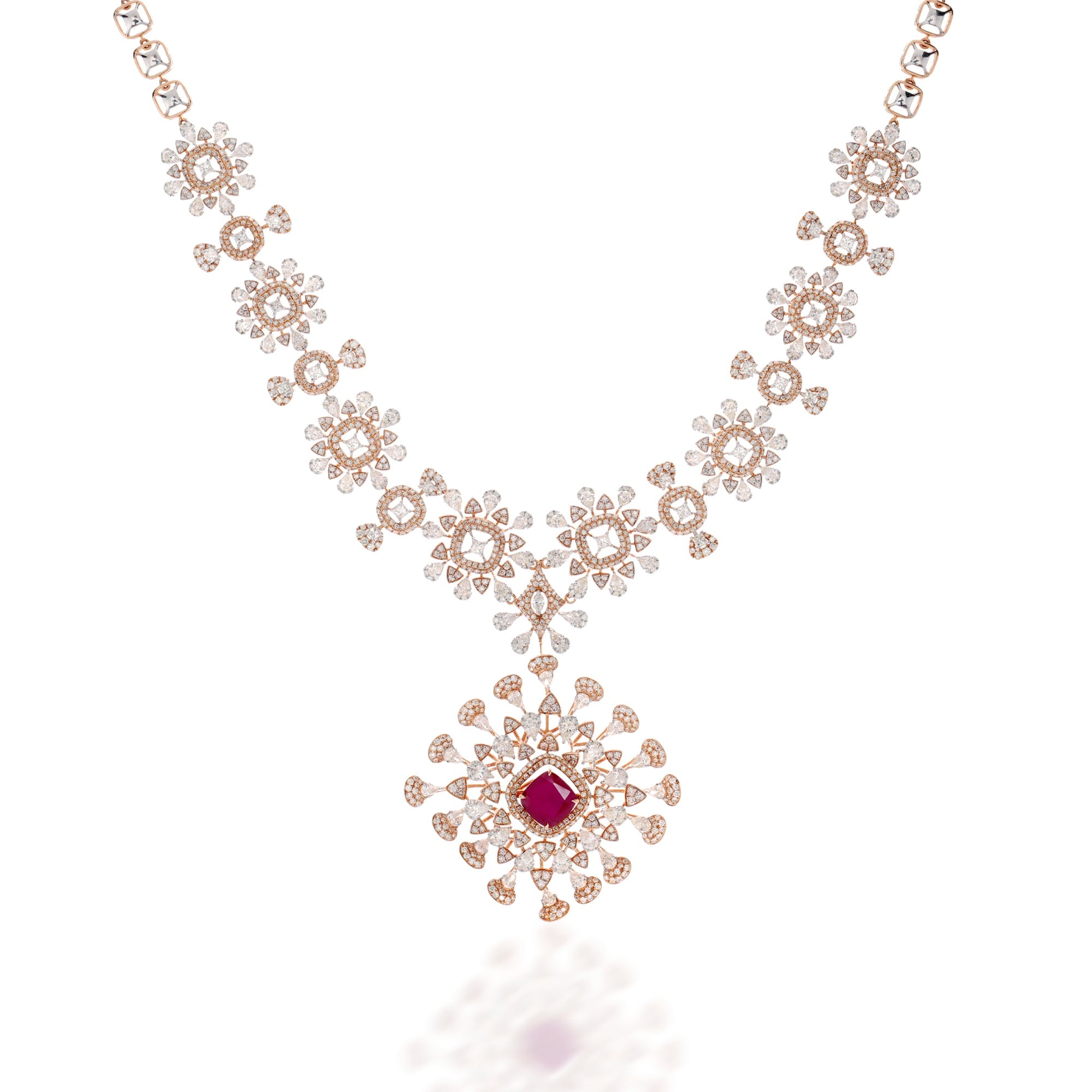Floral Ruby and Diamond Necklace Set