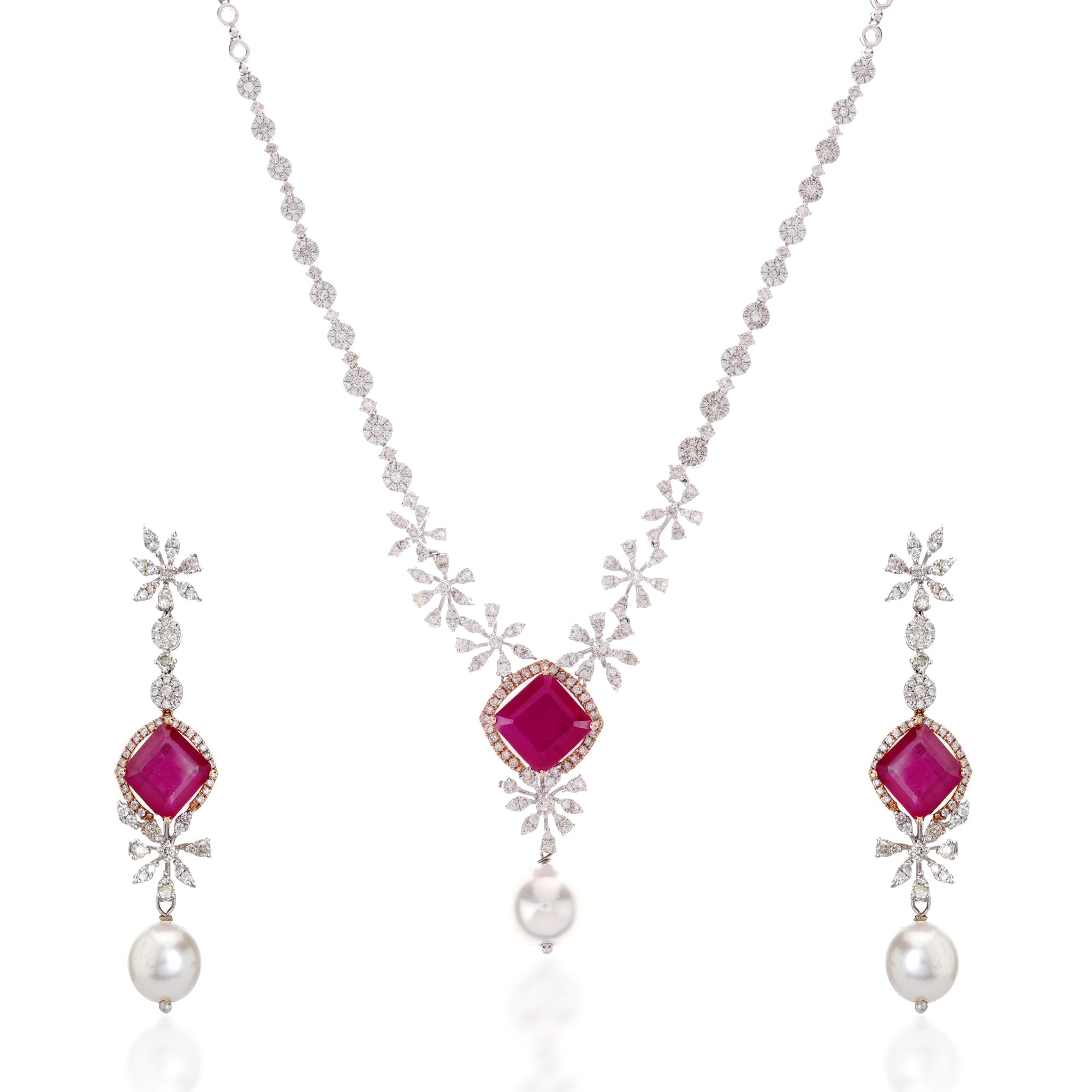 Ruby and Pearl Diamond Necklace Set